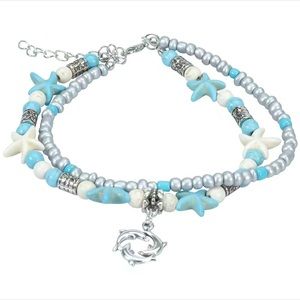 Summer Dolphins Blue Breaded Anklet Ankle Bracelet